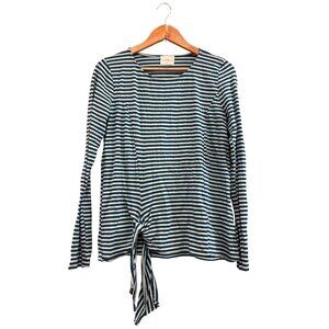 Striped Long-Sleeve Tie-Front Top In Blue & White By T.La Size M